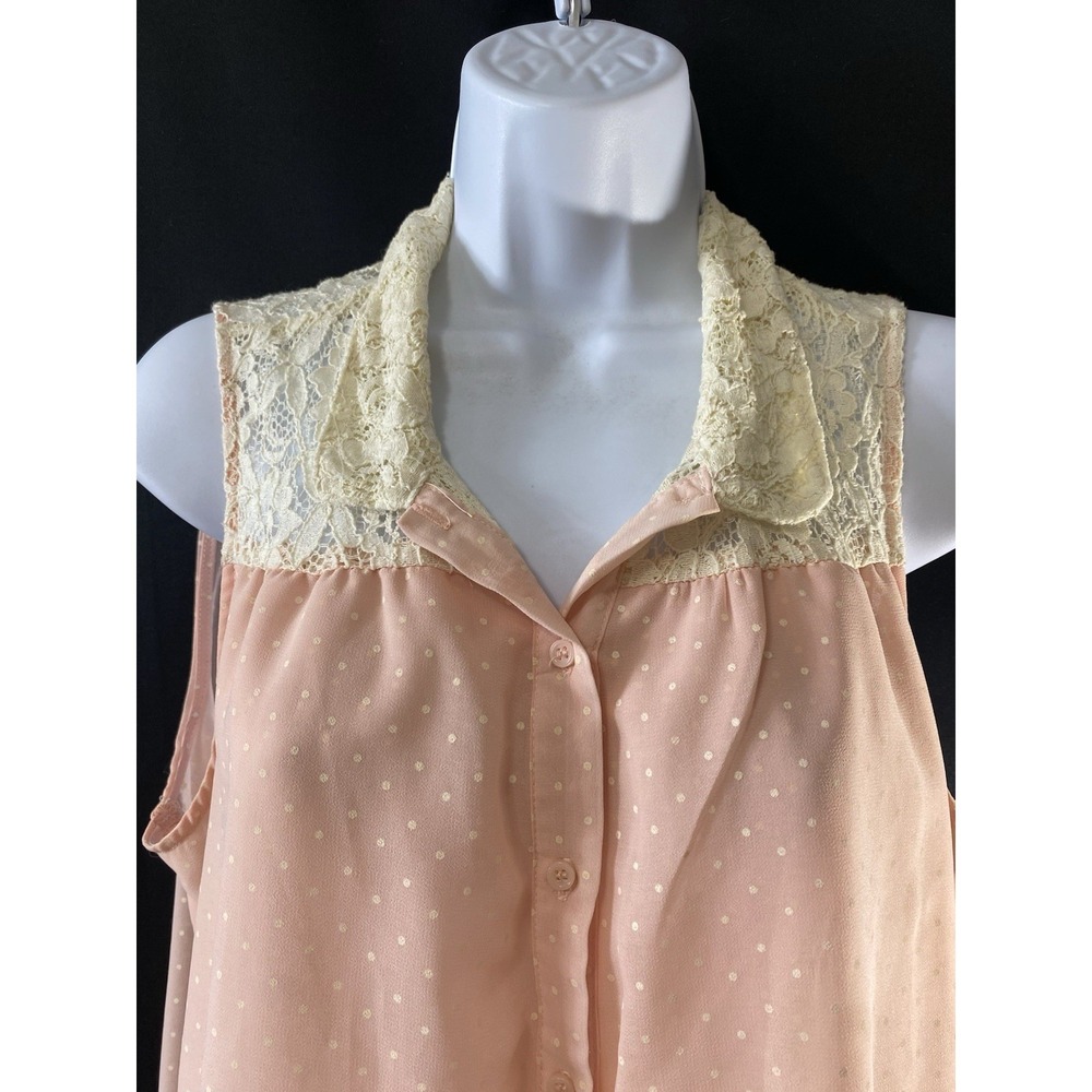 HeartSoul Womens Sheer Polka Dot Lace Collar Shirt Size Large Whimsical Coquette - Picture 2 of 13